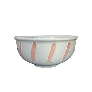 Strehla GDR‎ White With Peach Stripes Medium Size Pottery Fruit Bowl